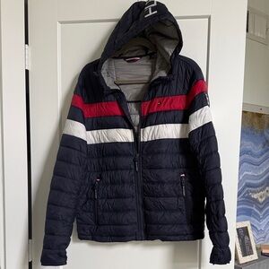 Tommy Hilfiger Dark Blue Puffer with Red and White Accents